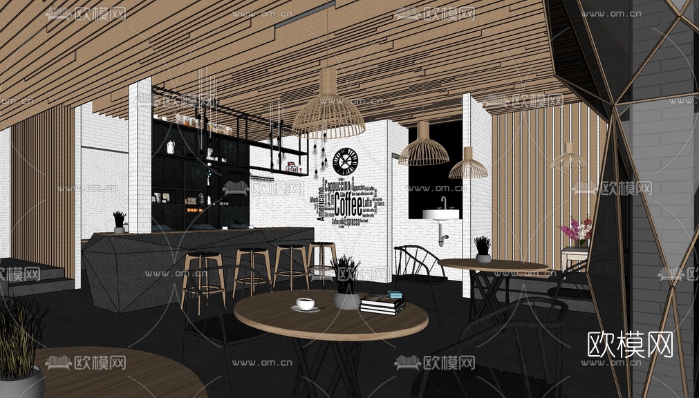 北欧书吧su模型下载（渲染图1）