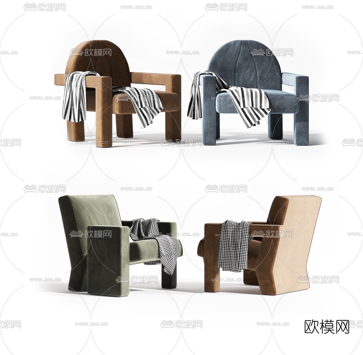 现代绒布休闲椅3d模型