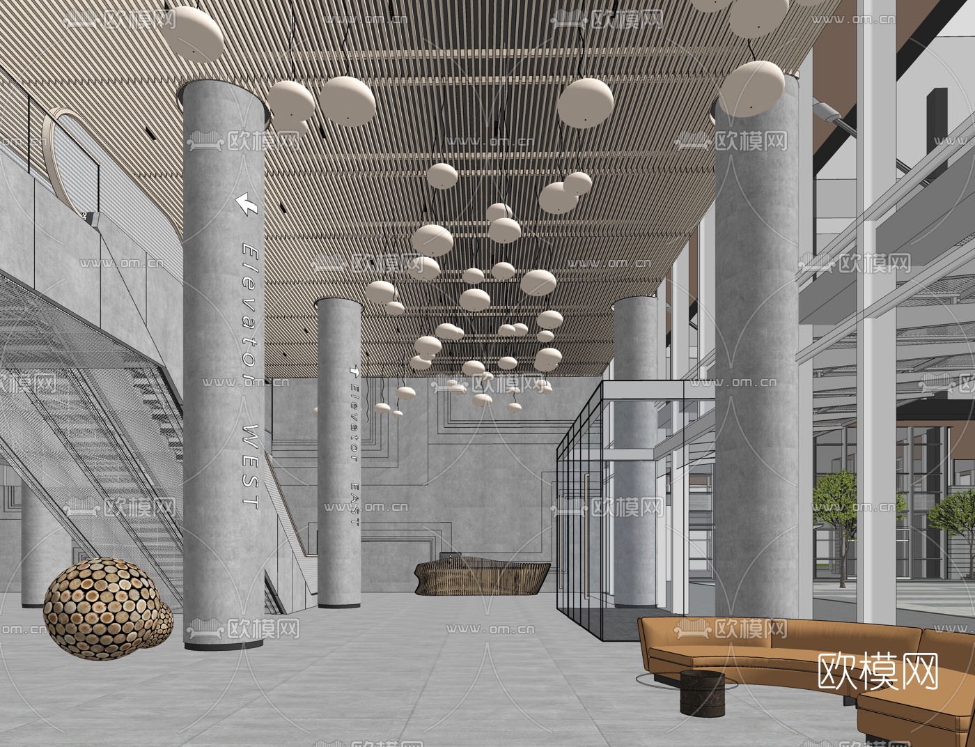 现代图书馆大堂su模型