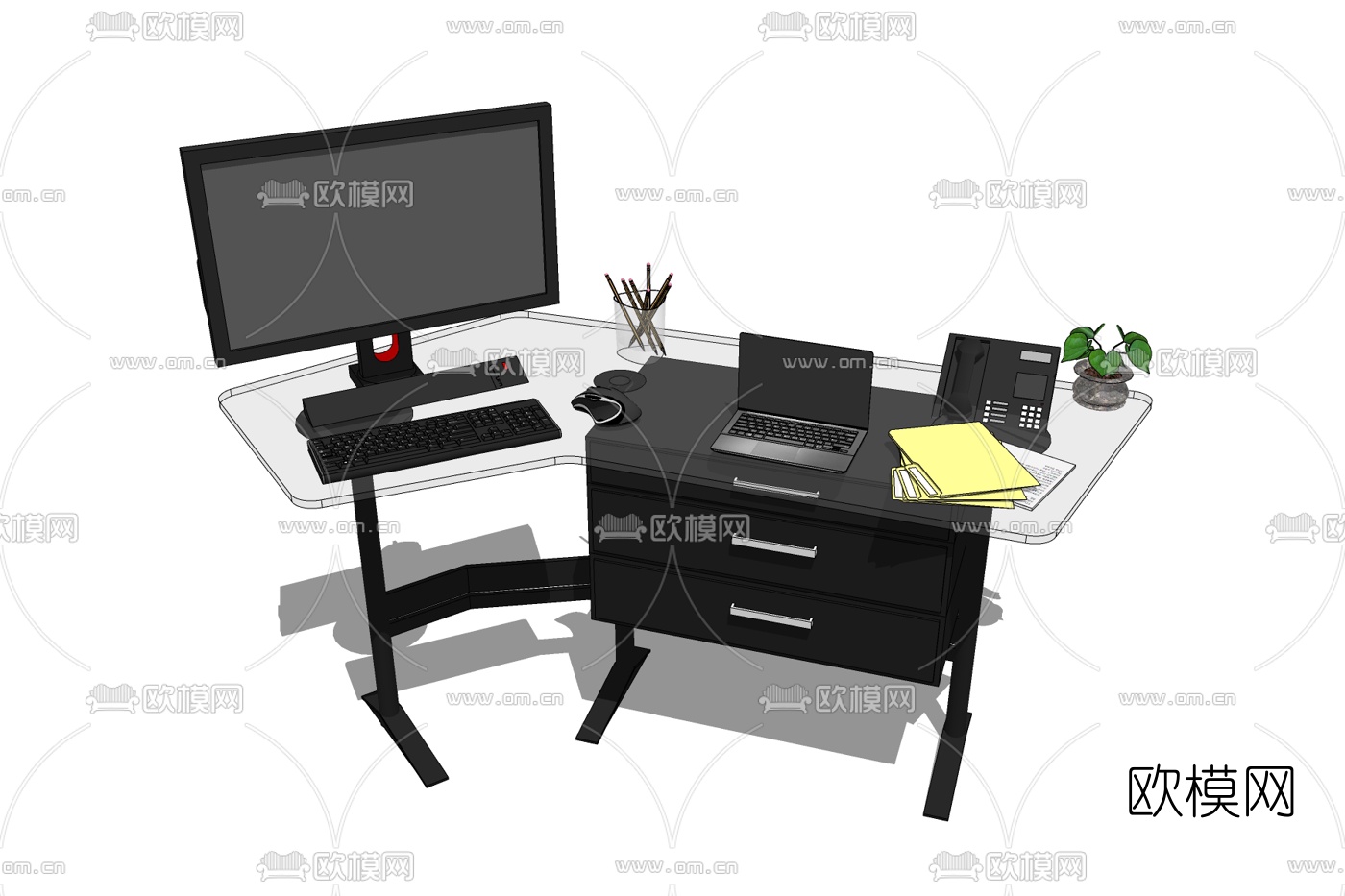 现代办公桌免费su模型下载