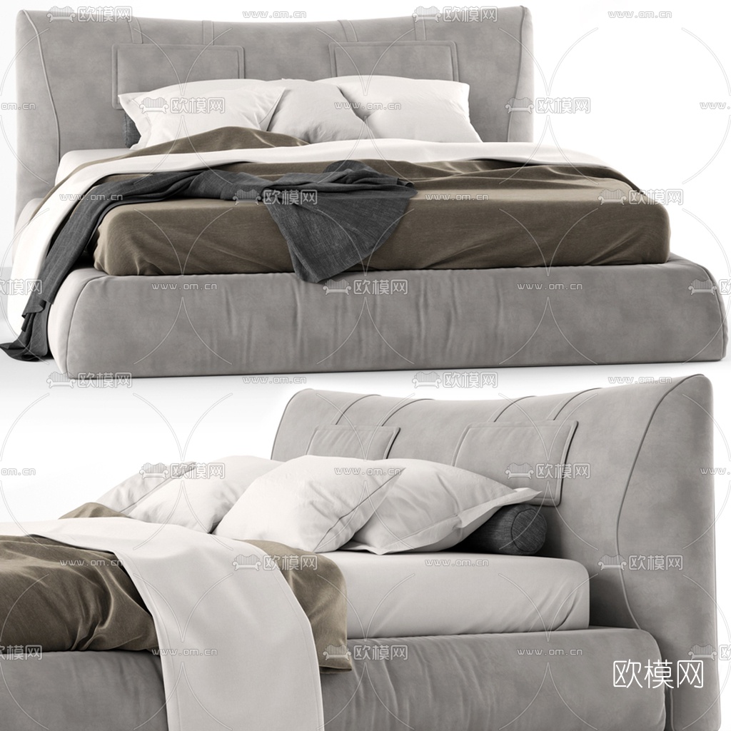 北欧布艺双人床3d模型下载（渲染图2）