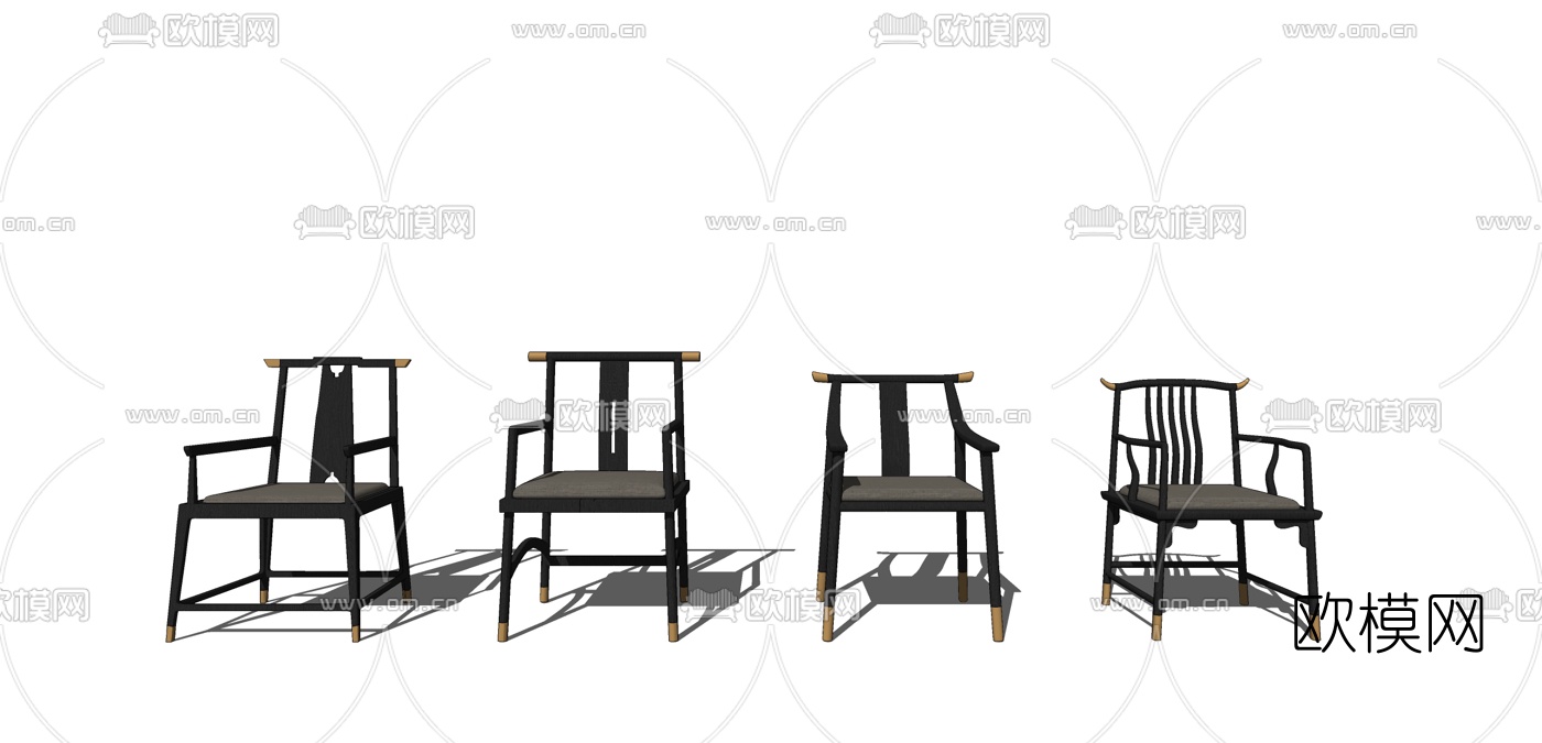 新中式实木单椅su模型下载