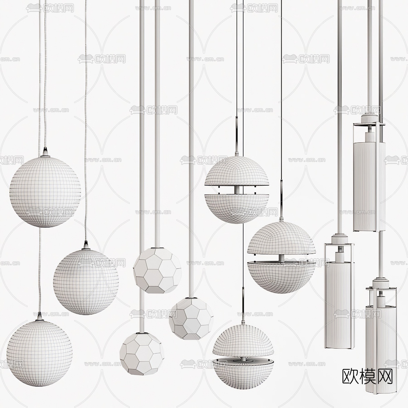 现代轻奢魔豆灯水晶吊灯3d模型下载（渲染图2）