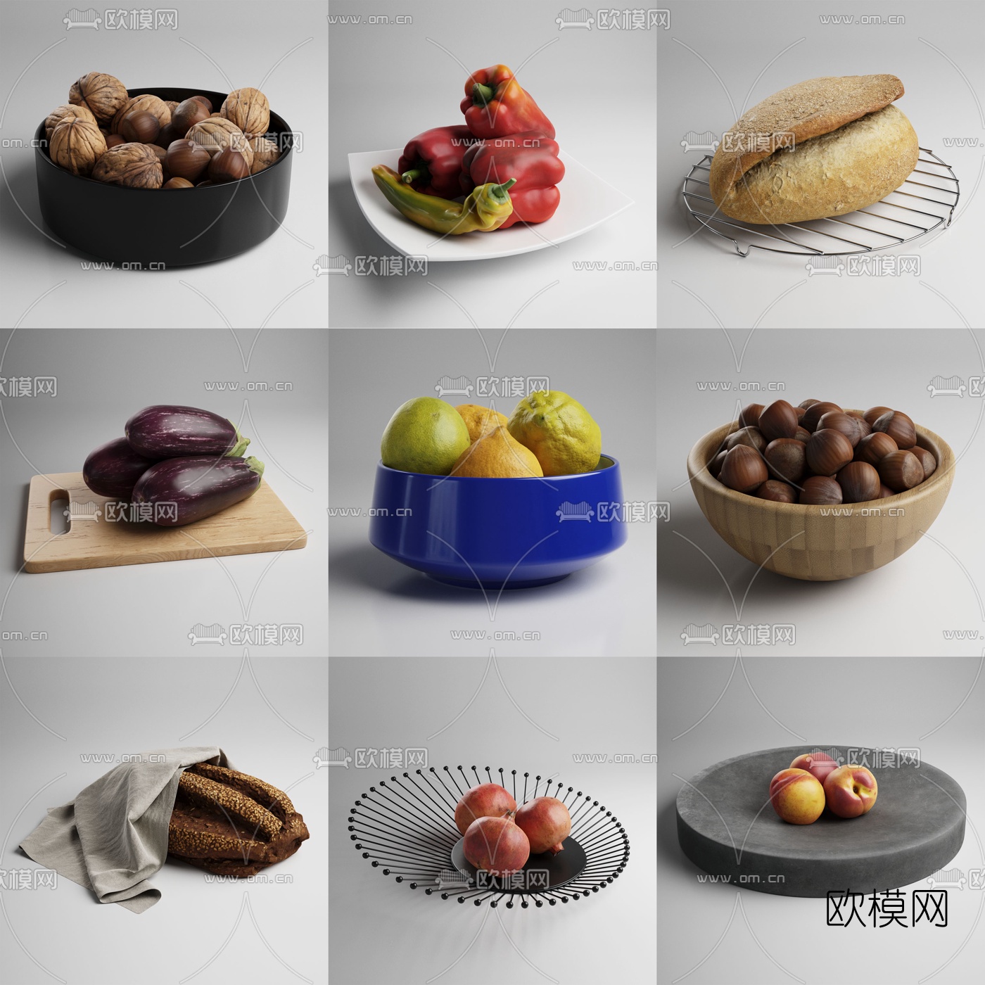 现代柠檬水果食物组合3d模型