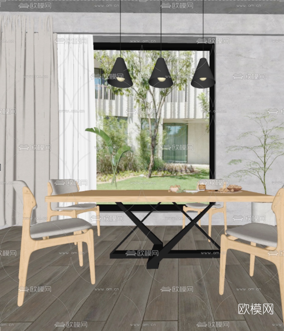 工业风餐厅su模型下载（渲染图1）