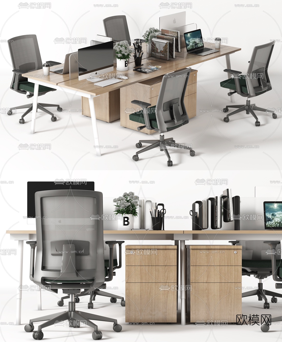 现代卡位办公桌椅3d模型下载（渲染图2）