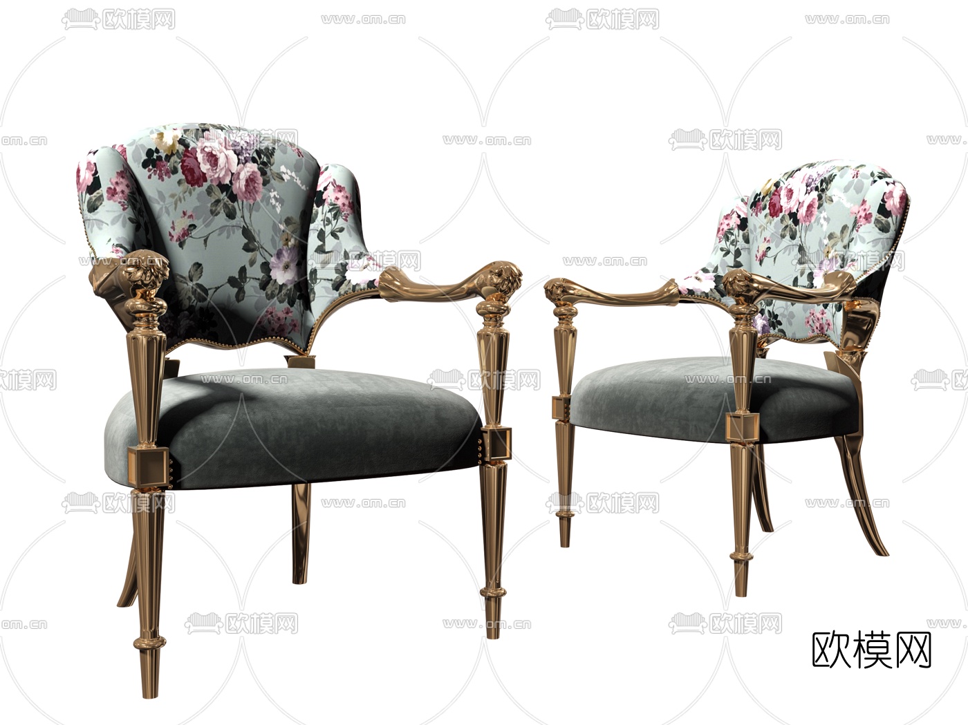 欧式布艺扶手单椅3d模型下载