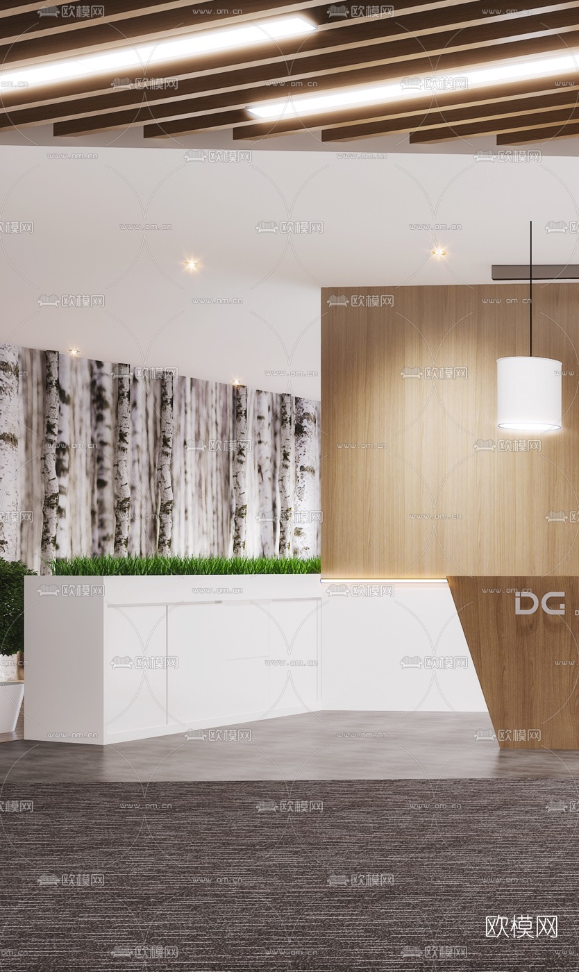 北欧办公室大堂前台3d模型下载（渲染图3）