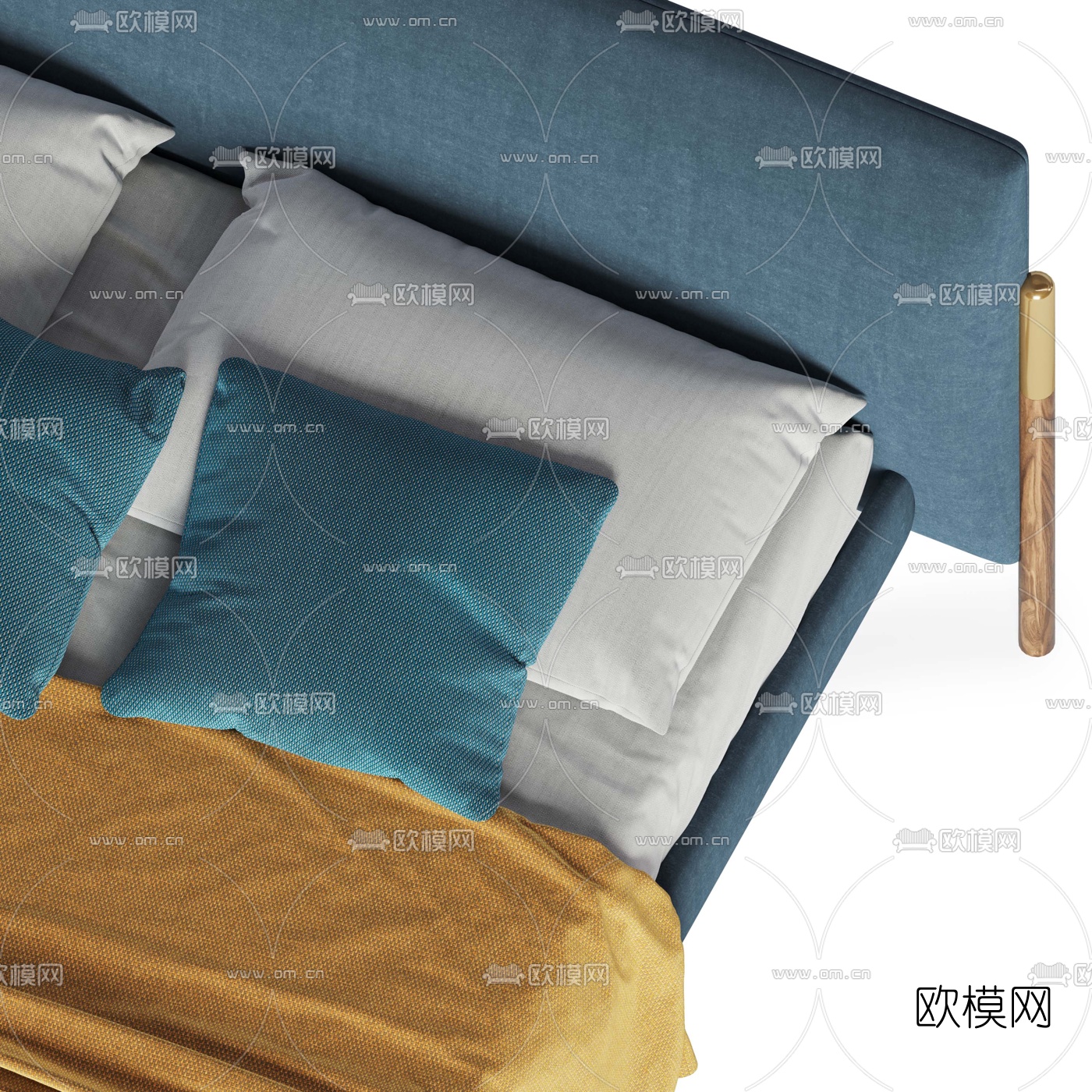 北欧布艺双人床3d模型下载（渲染图2）