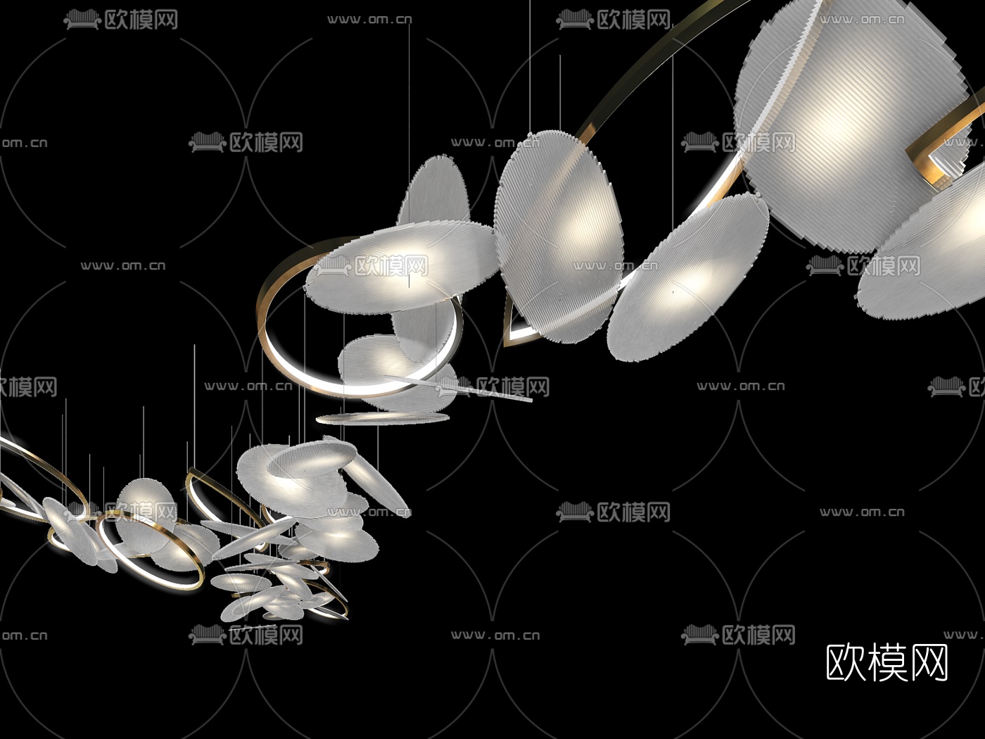 现代水晶圆环吊灯3d模型下载（渲染图1）