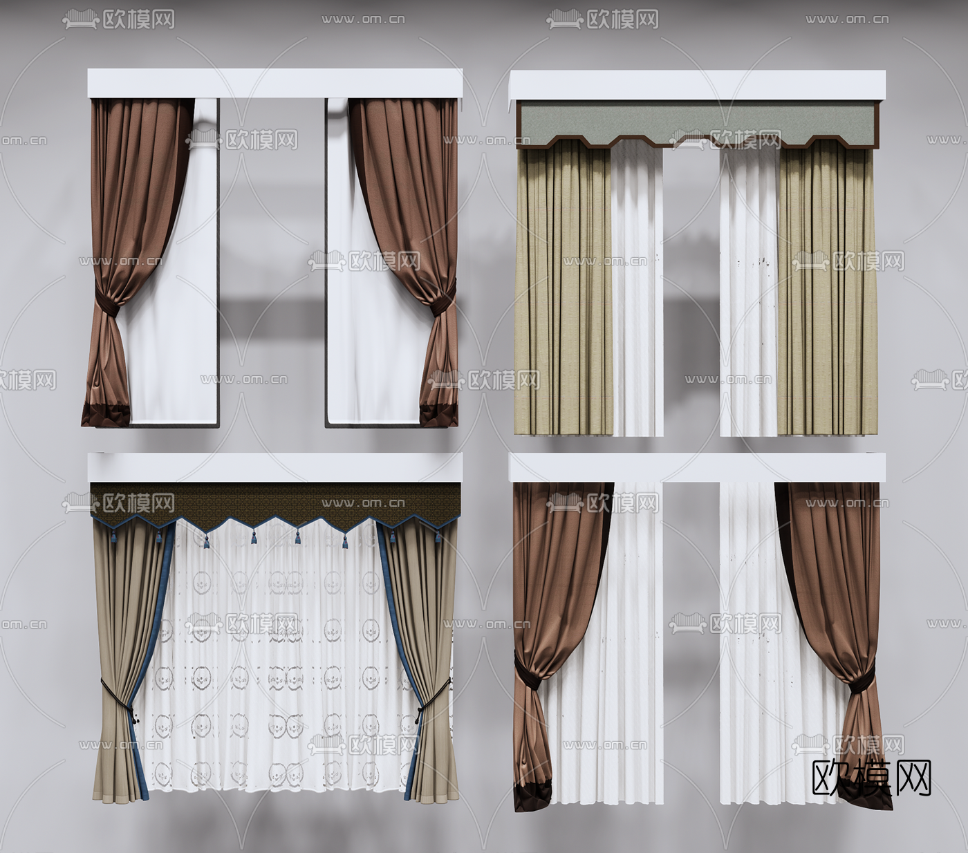 新中式布艺窗帘su模型下载（渲染图1）
