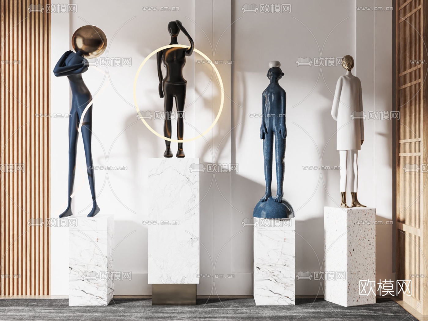 现代抽象人物雕塑su模型下载（渲染图1）