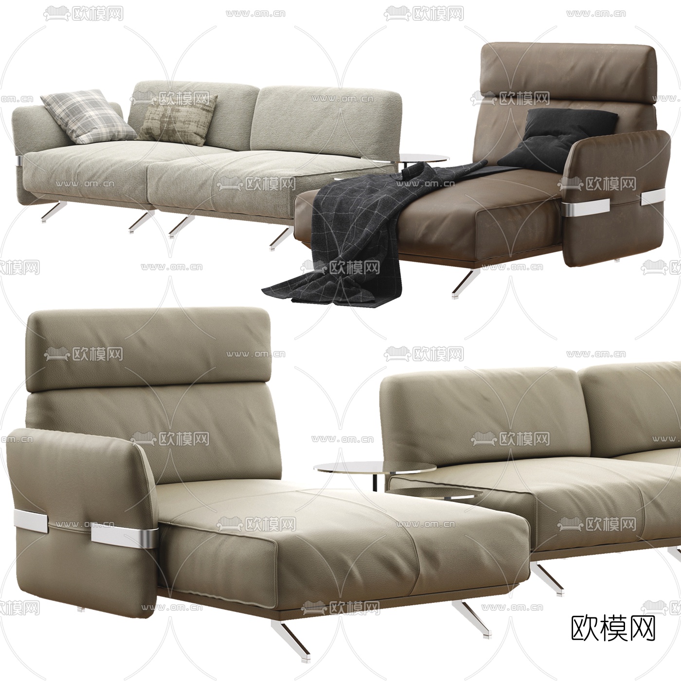 Natuzzi 现代皮革转角多人沙发3d模型下载（渲染图2）