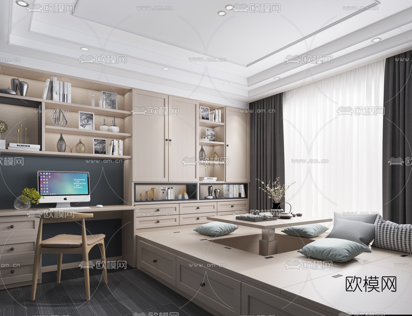 现代榻榻米书房3d模型