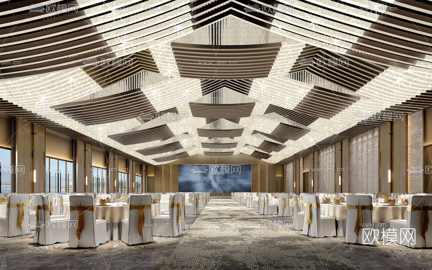 现代酒店宴会厅3d模型-免费3dmax模型库-欧模网
