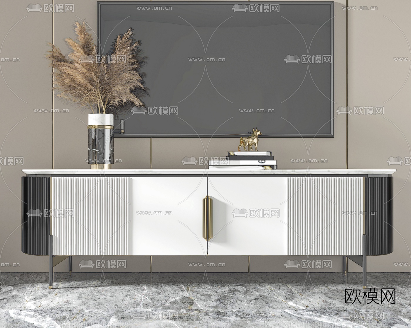 现代轻奢边柜su模型下载（渲染图1）