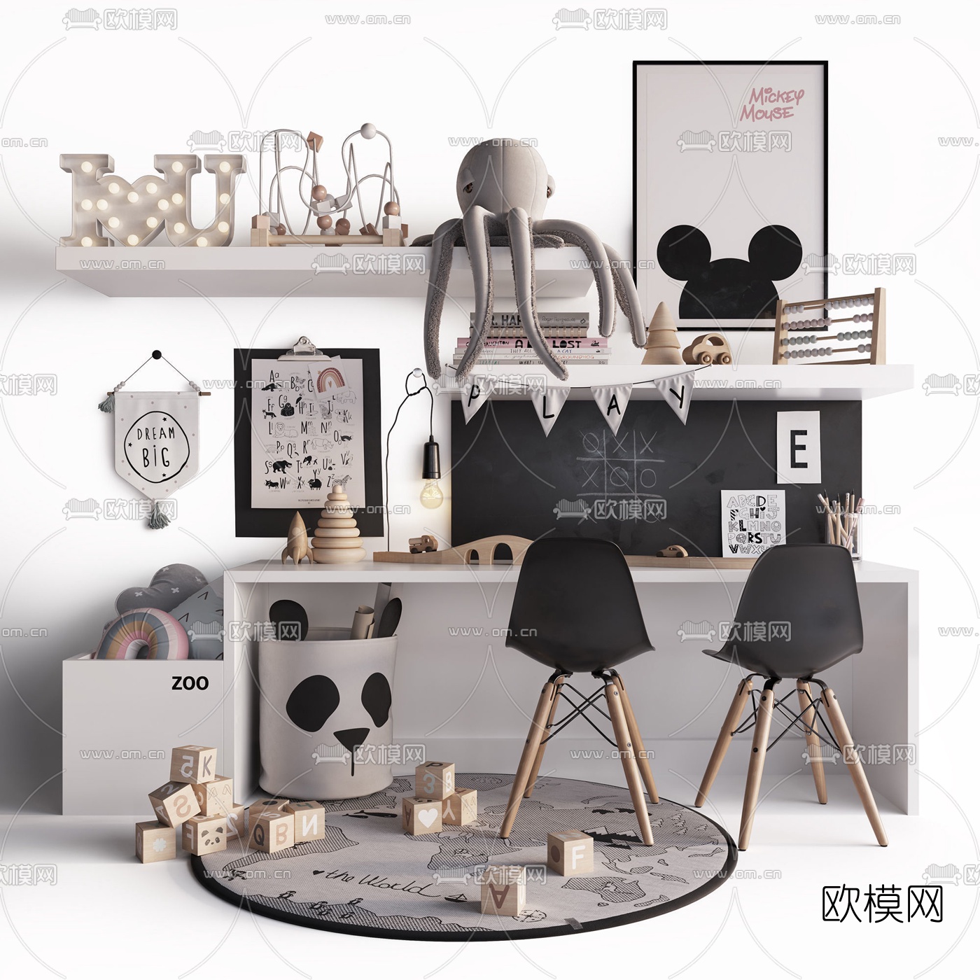 北欧儿童书桌椅3d模型