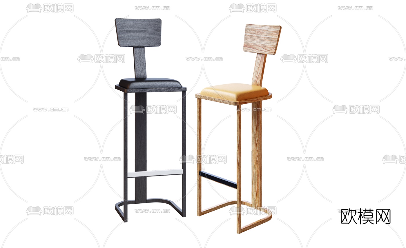 北欧木质吧台椅3d模型下载
