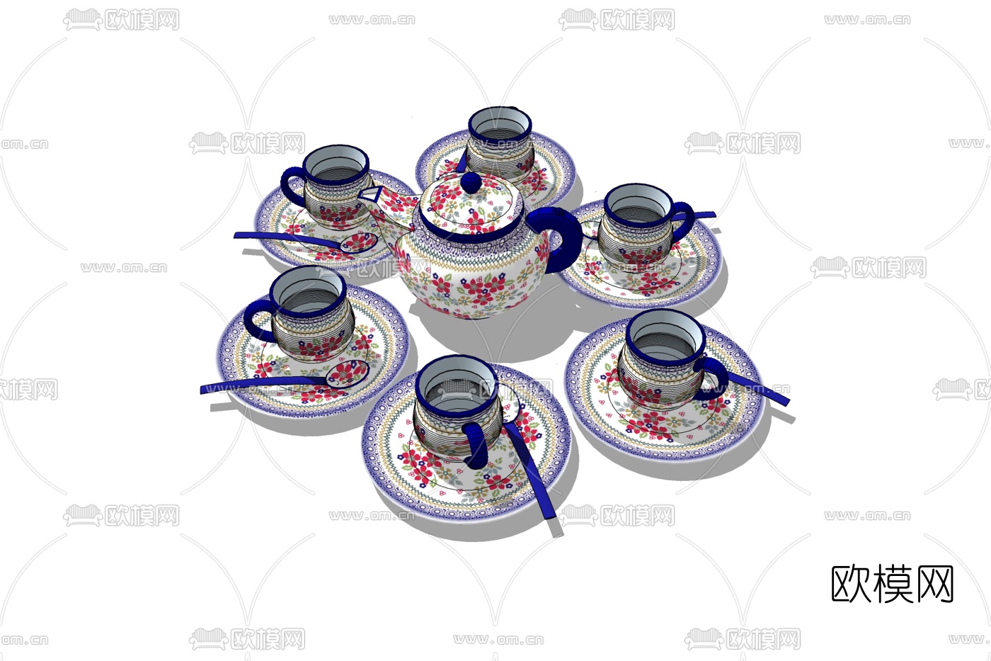 现代茶壶茶杯免费su模型下载