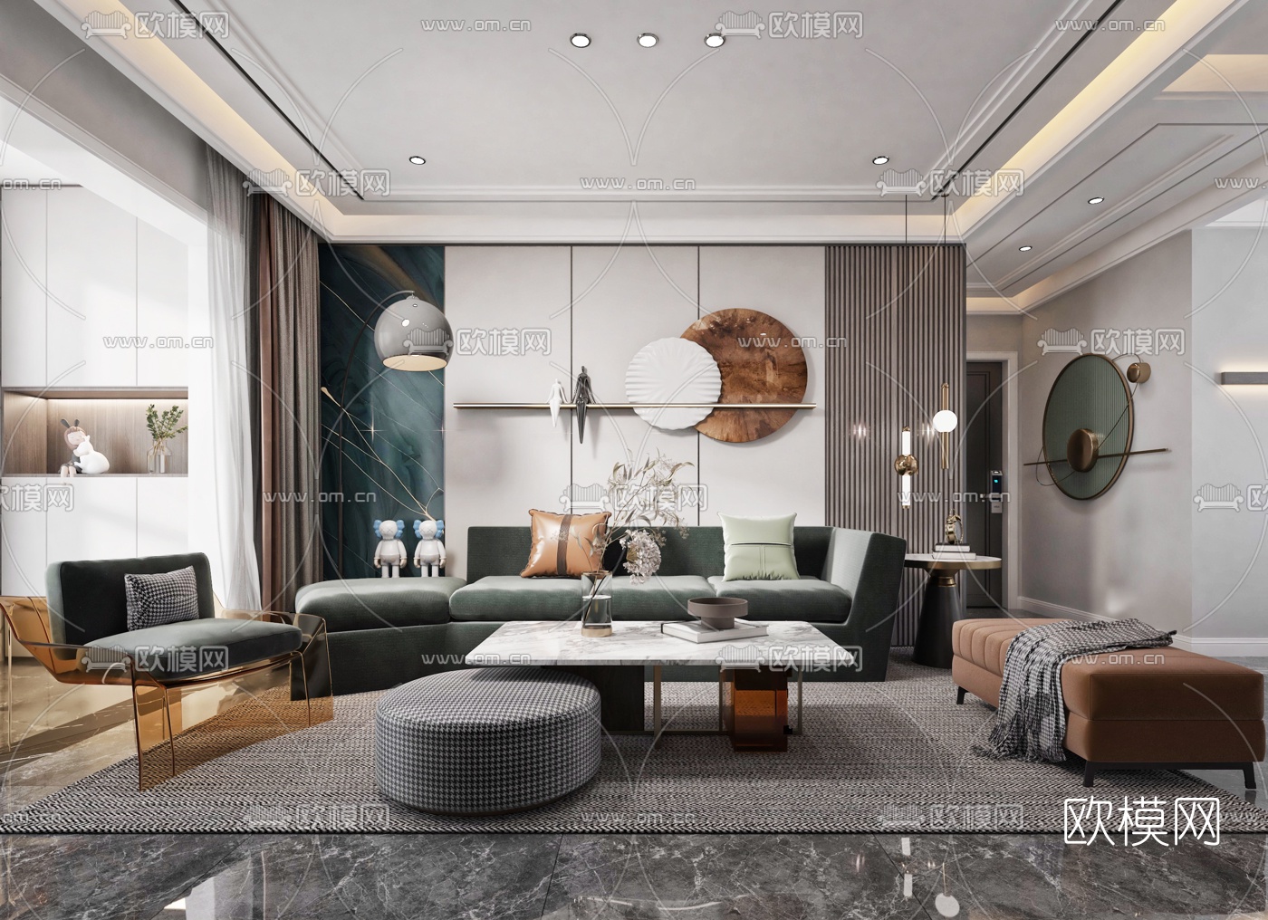 现代布艺沙发组合3d模型下载