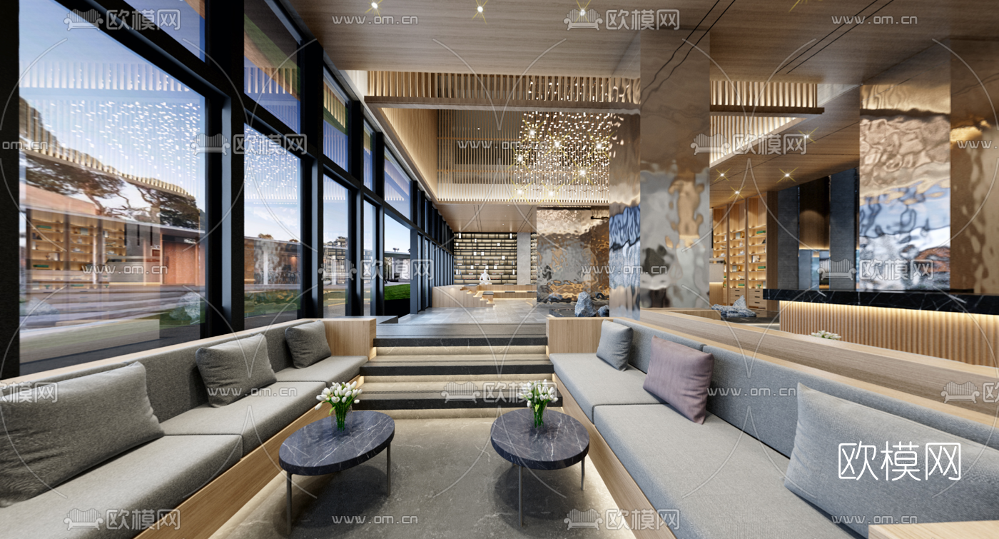 新中式酒店会所大厅vr全景3d模型