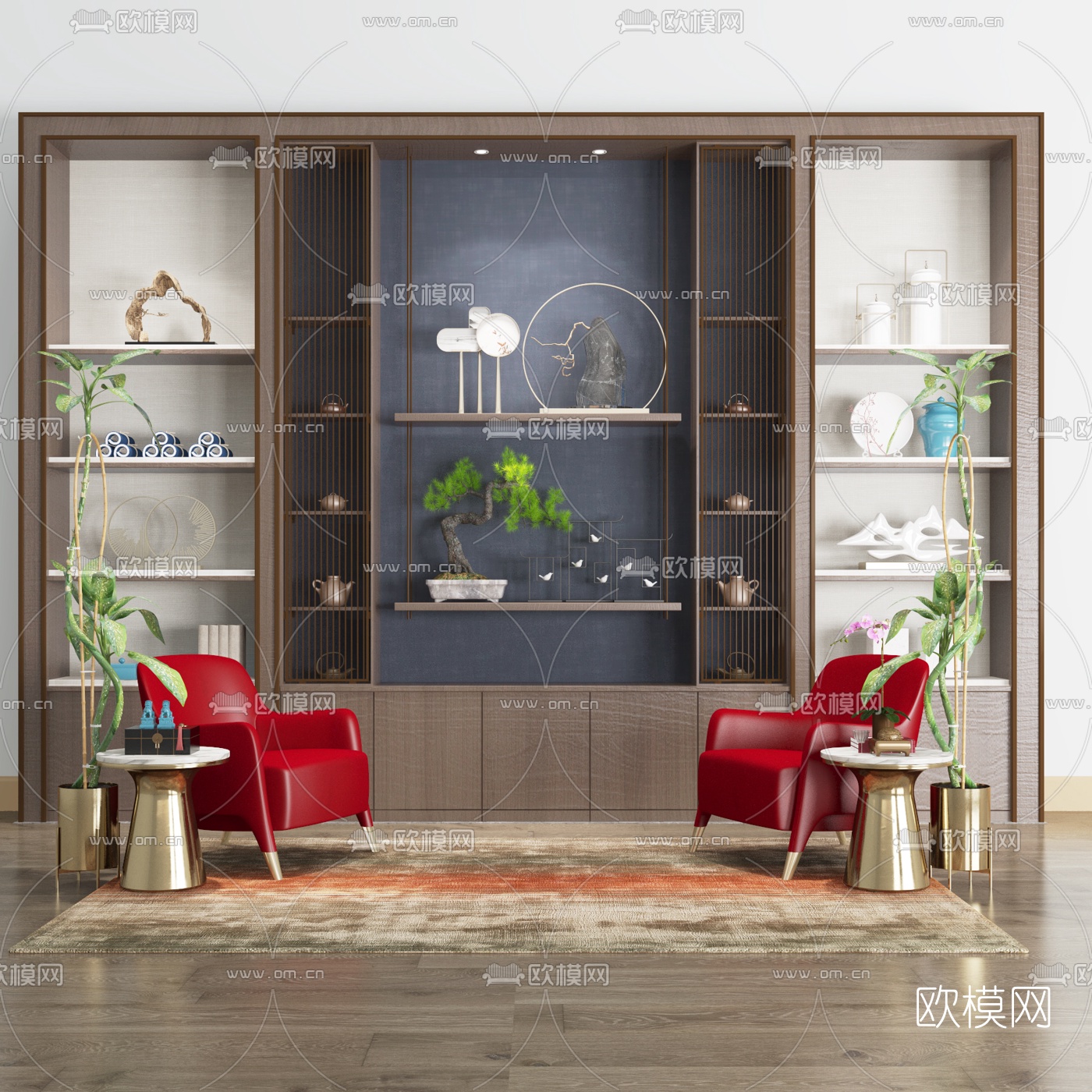 新中式实木装饰柜3d模型下载