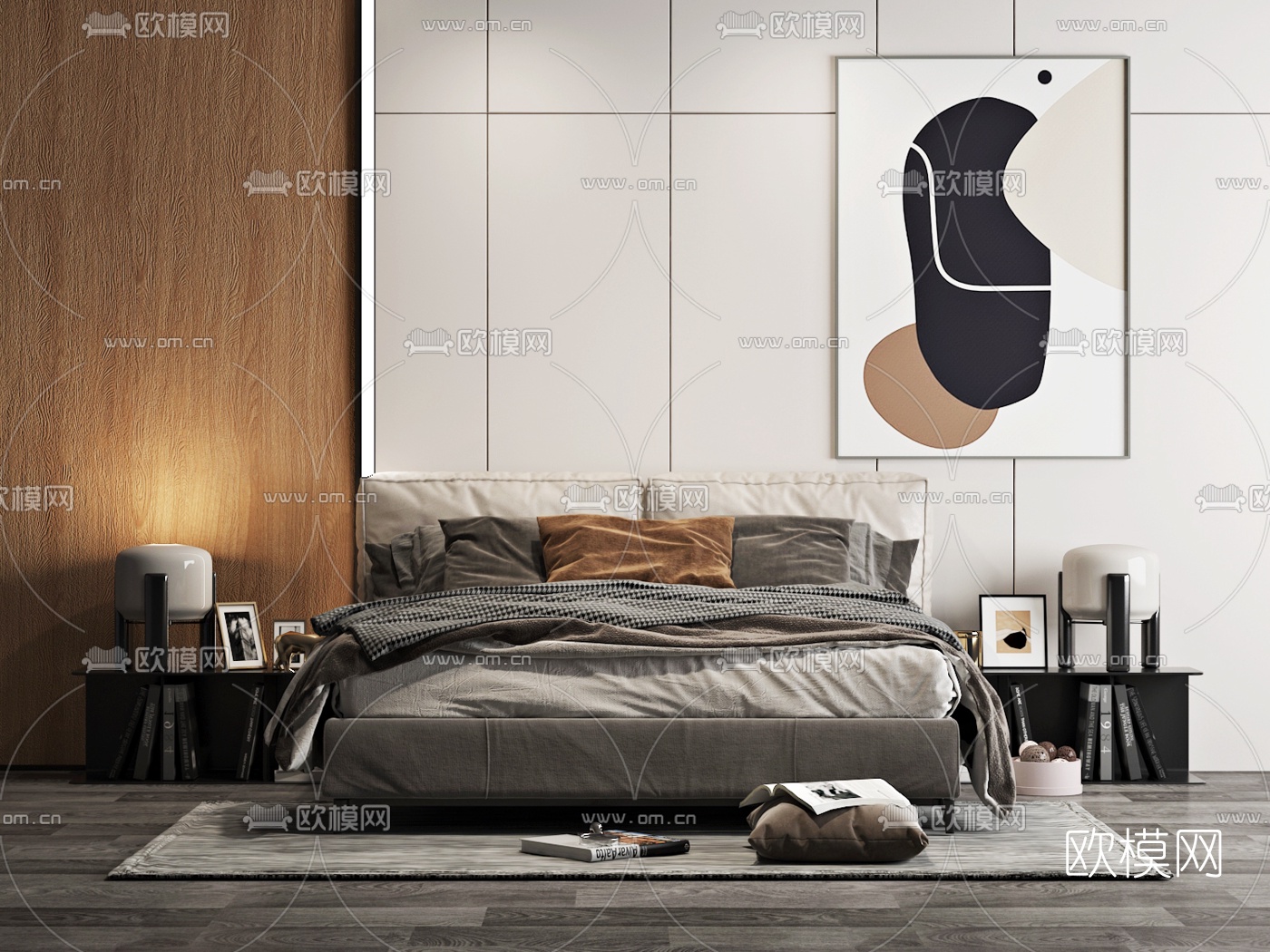 现代布艺双人床3d模型下载