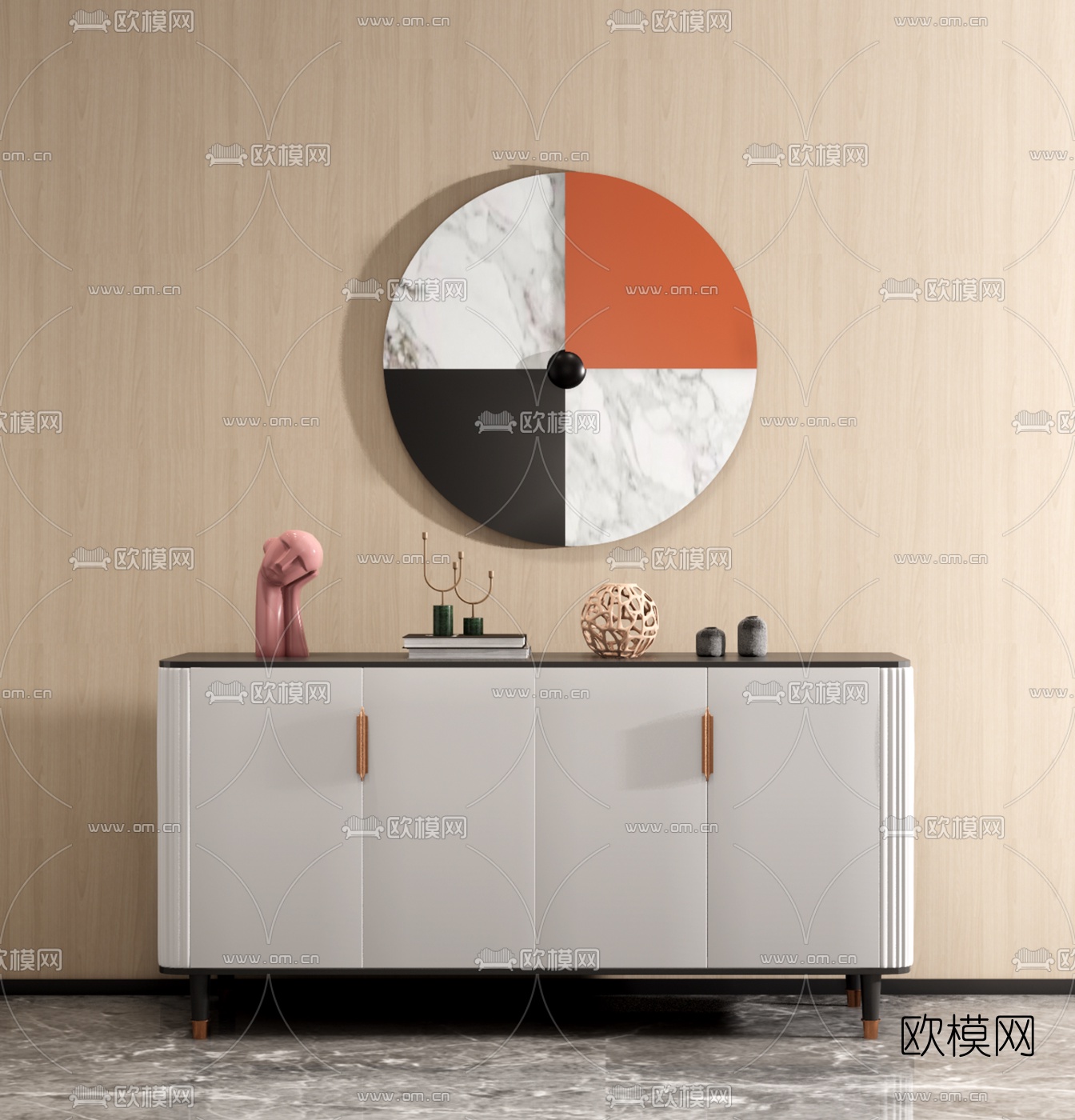 现代轻奢边柜su模型下载（渲染图1）