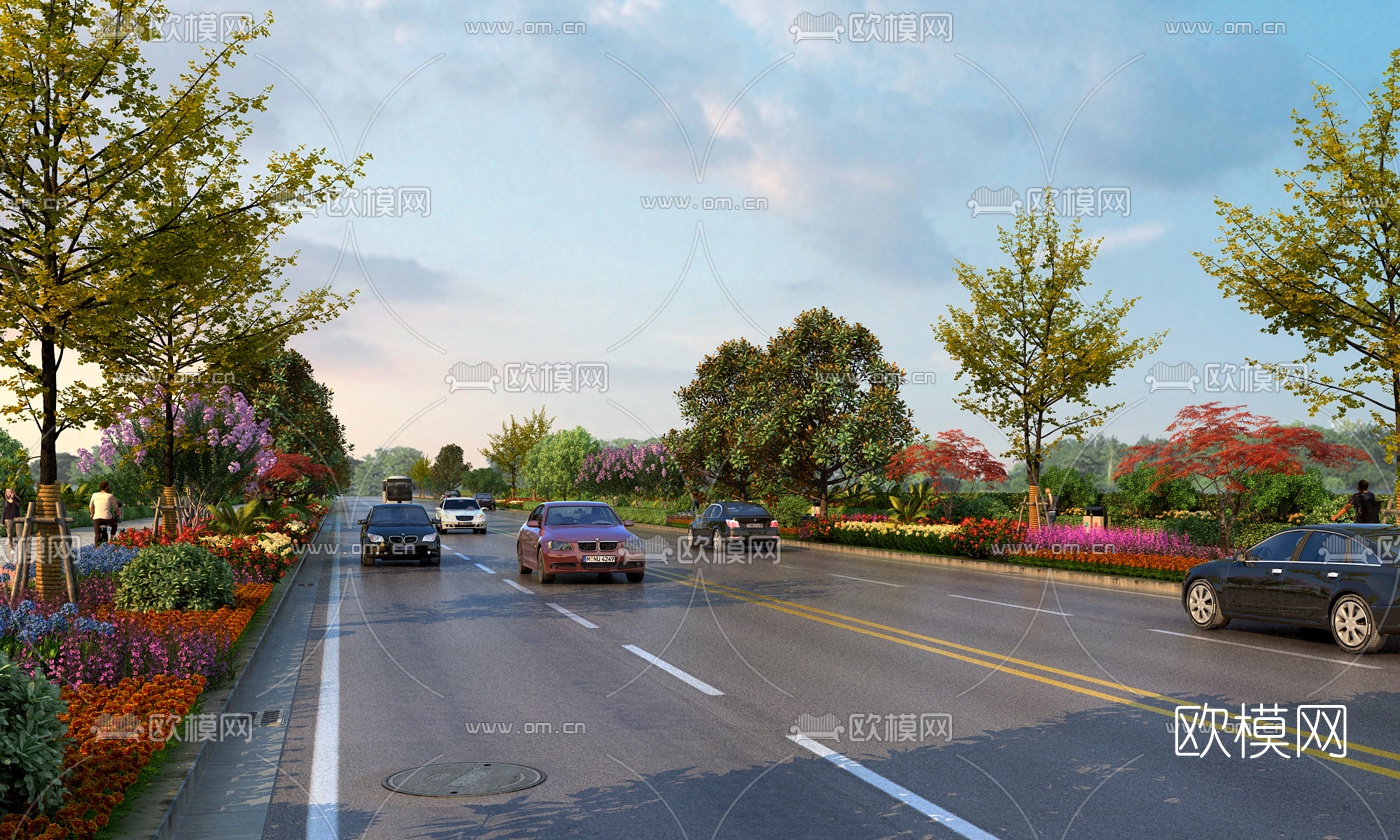 现代马路道路景观3d模型