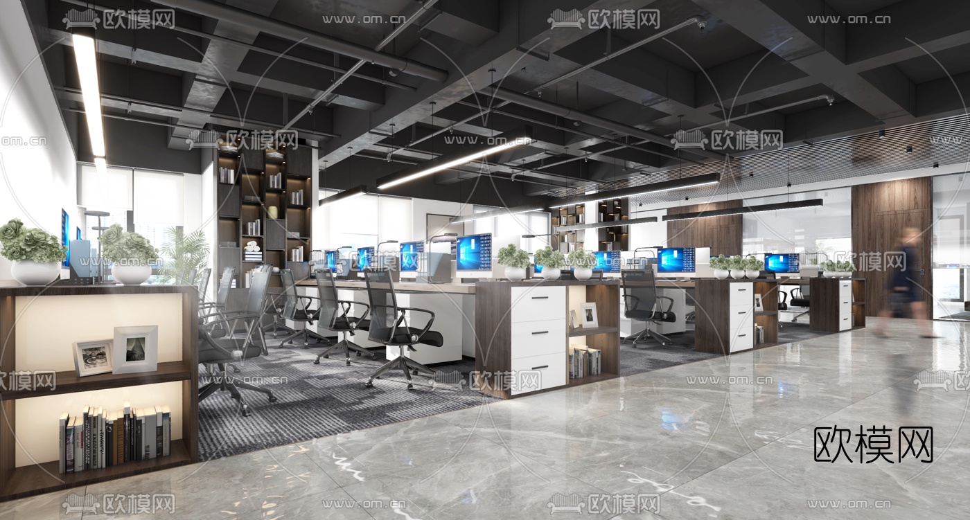现代敞开式办公室3d模型