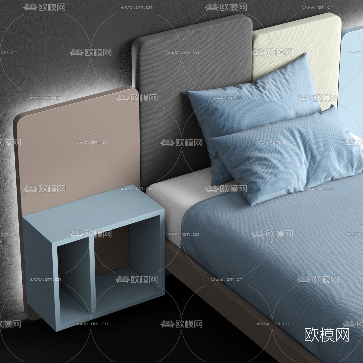 北欧简易单人床3d模型下载（渲染图2）