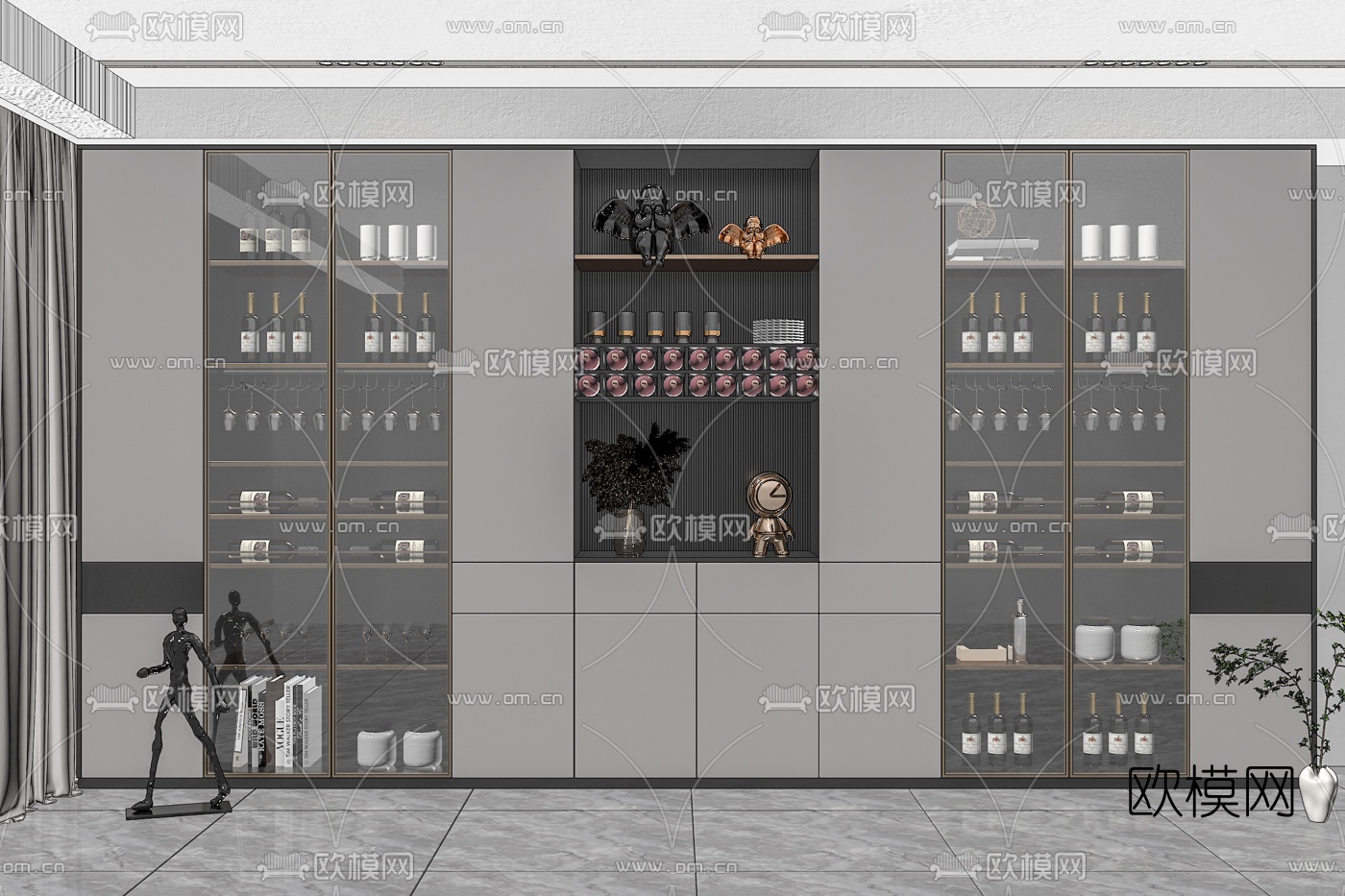 现代轻奢酒柜su模型下载（渲染图2）