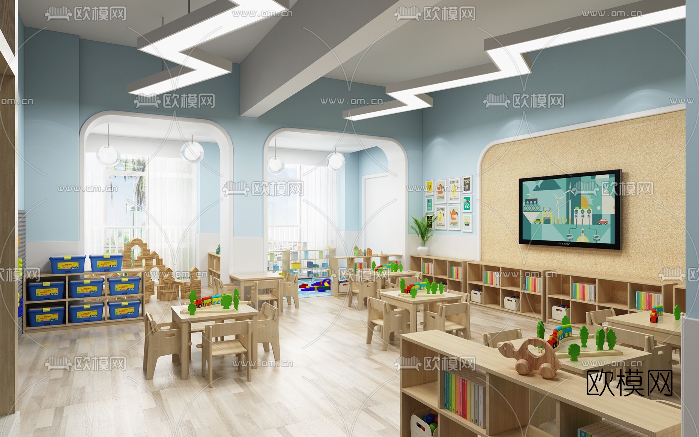 现代幼儿园教室3d模型下载（渲染图1）