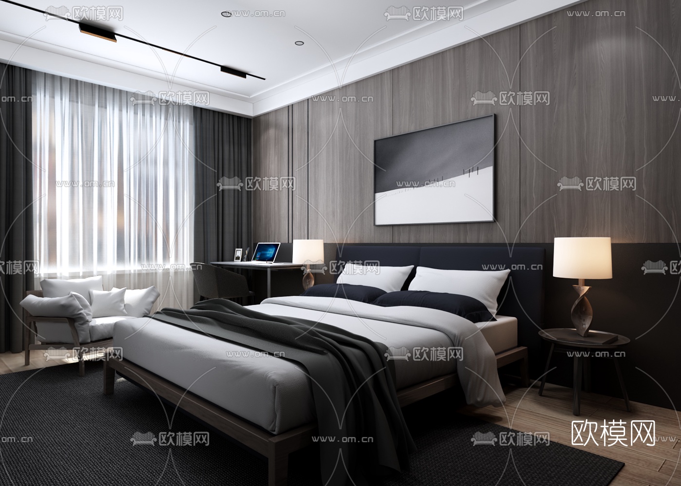 现代卧室免费3d模型下载（渲染图2）