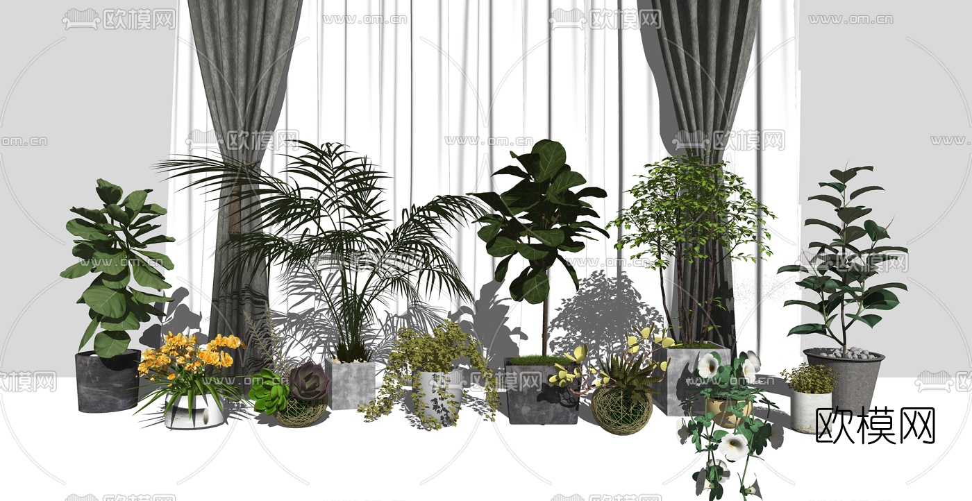 新中式植物盆栽su模型下载