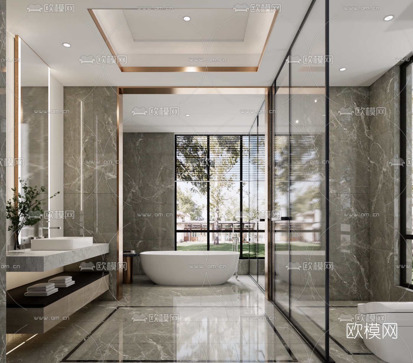 现代卫生间浴室su模型下载（渲染图1）