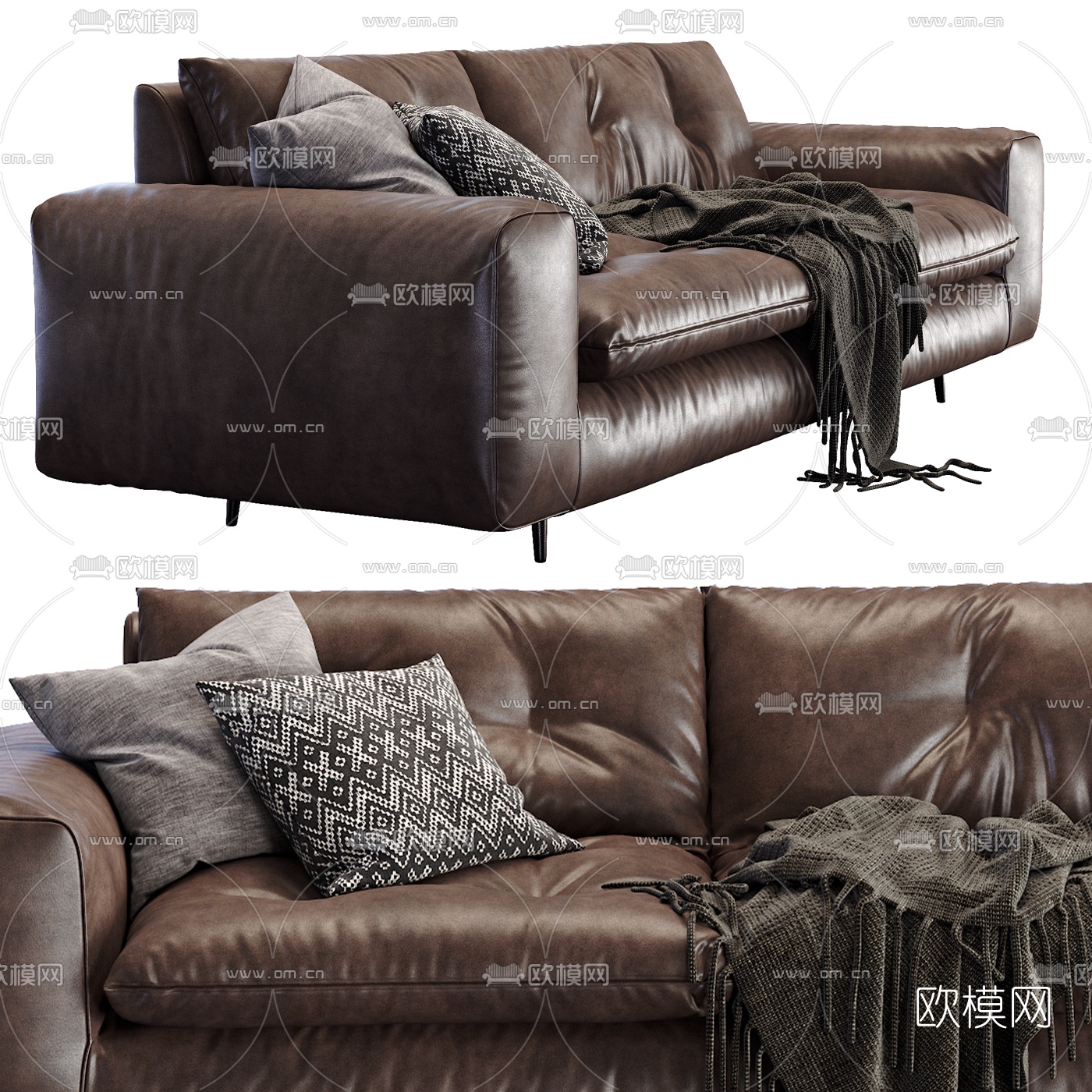 现代皮革办公沙发3d模型下载（渲染图2）