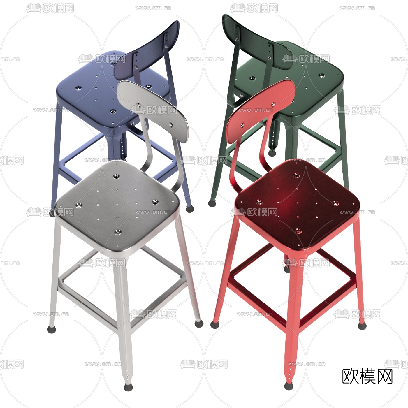 工业风铁质吧台椅3d模型下载（渲染图1）