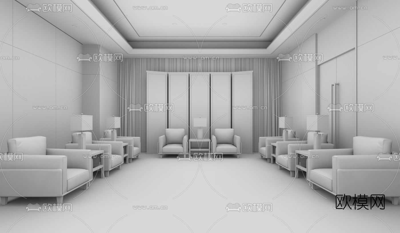 现代接待室su模型下载（渲染图3）