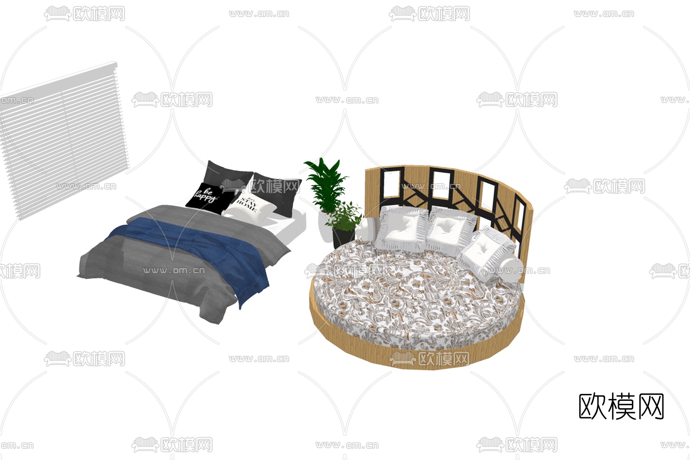 现代布艺圆床su模型下载