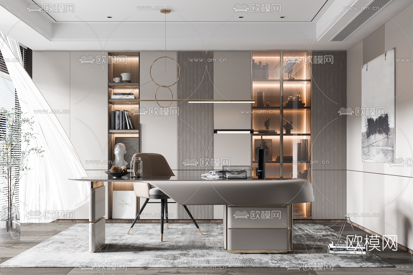 现代书房3d模型下载