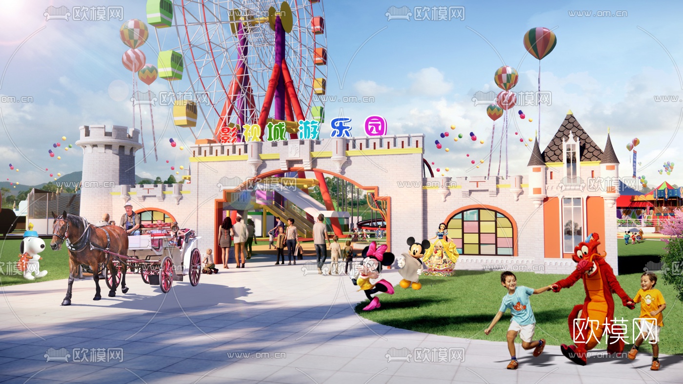 现代儿童乐园入口大门su模型下载（渲染图1）