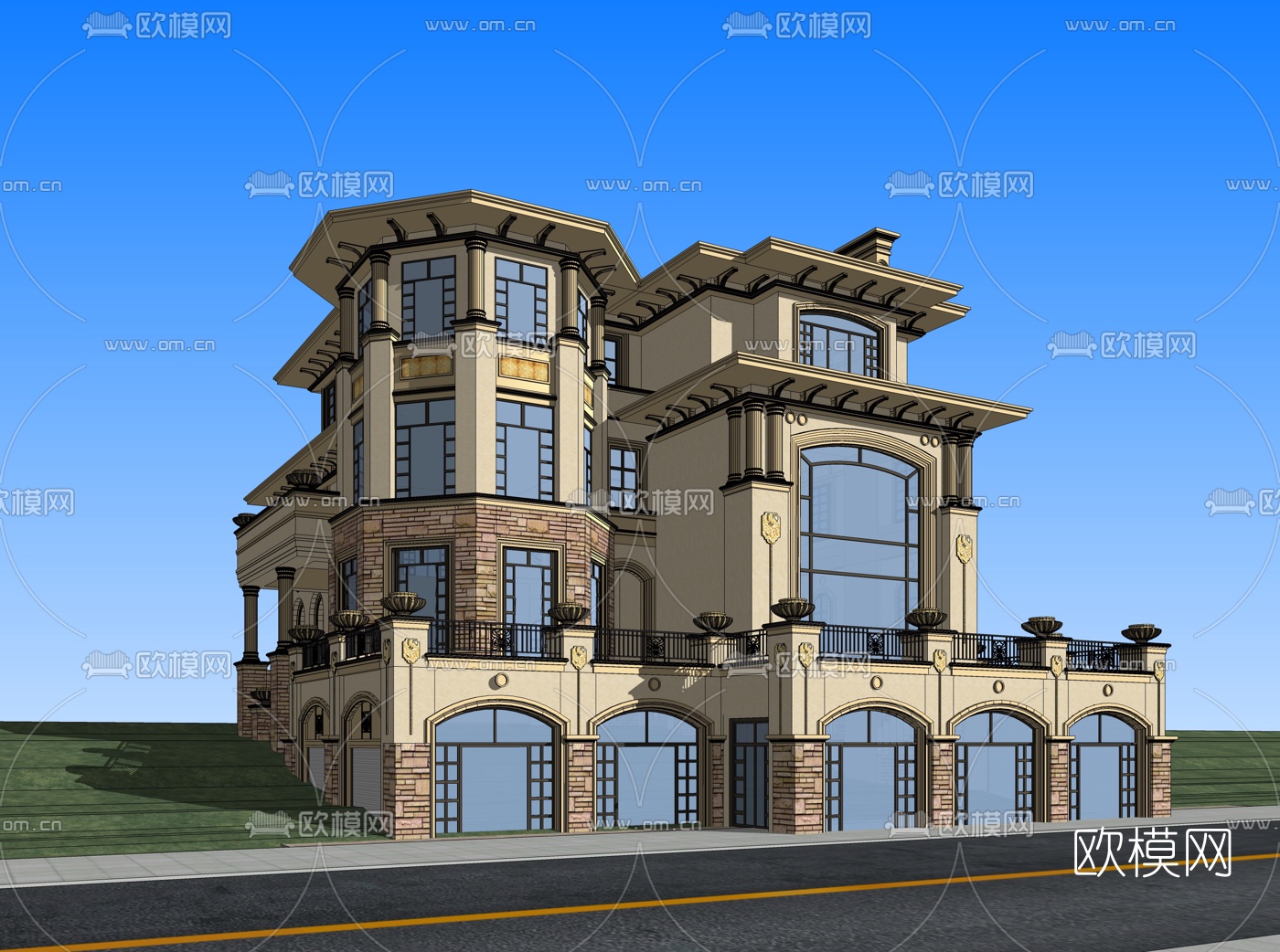 新古典独栋别墅su模型下载（渲染图2）