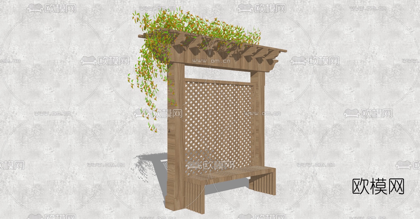自然风户外椅廊架花架su模型下载（渲染图4）
