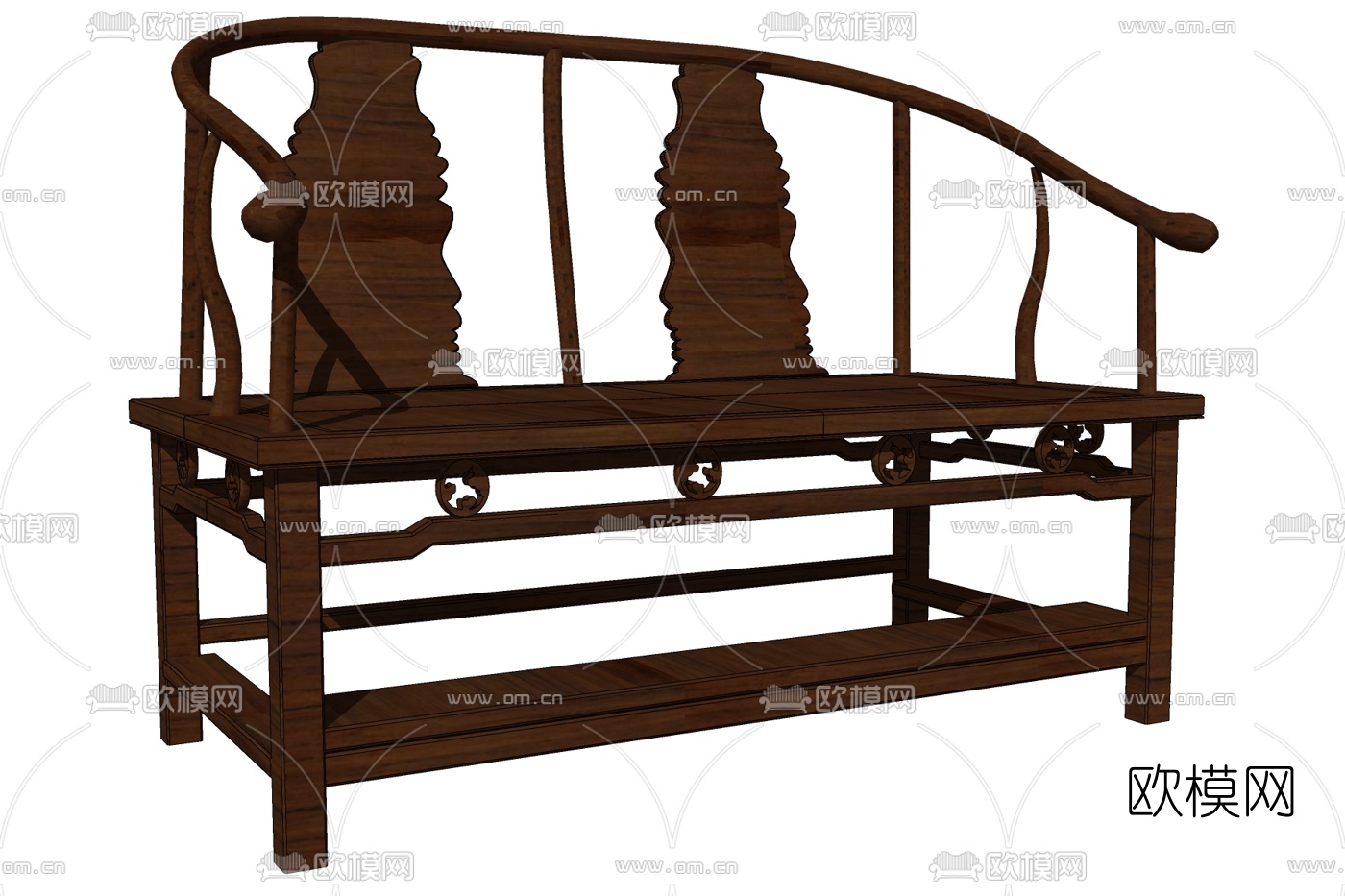 中式实木双人沙发su模型下载
