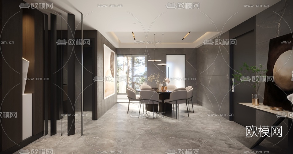 现代客厅餐厅3d模型下载(渲染图3)