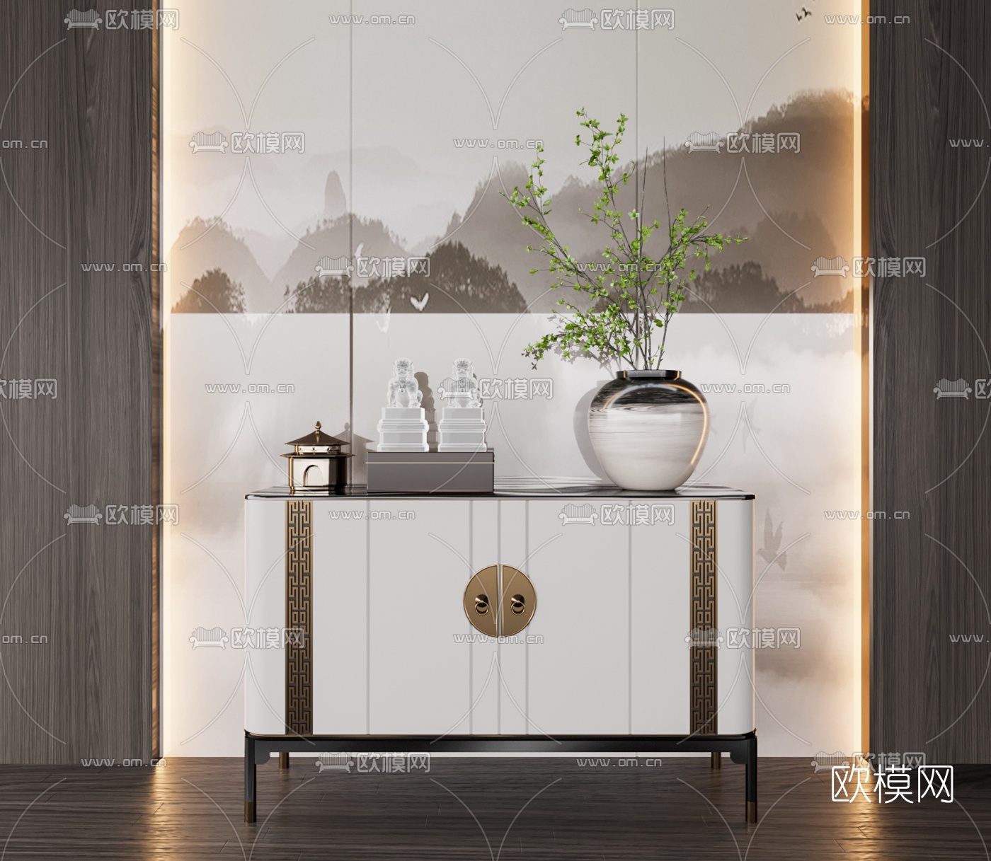 新中式玄关边柜3d模型下载