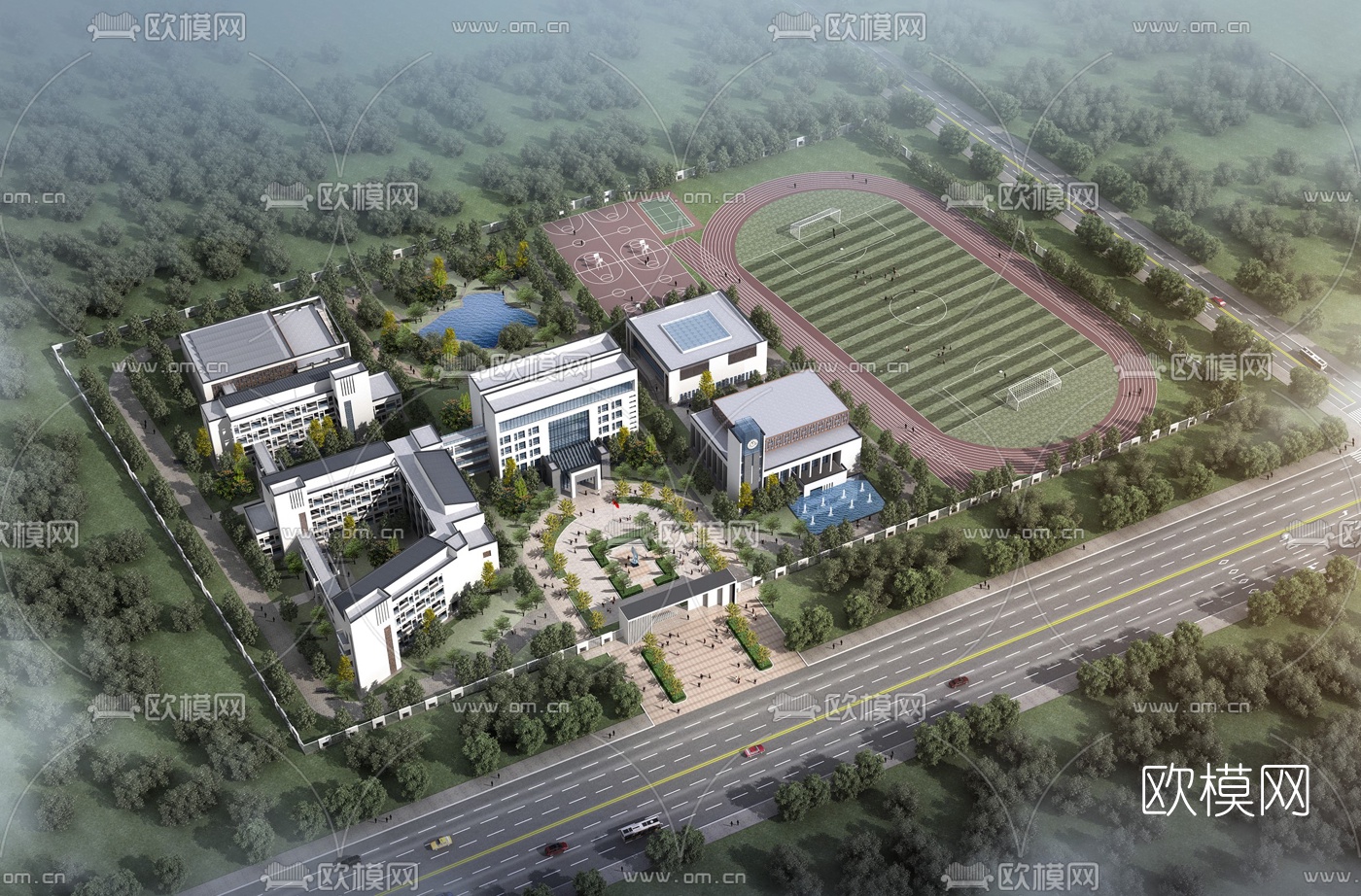 现代学校鸟瞰3d模型