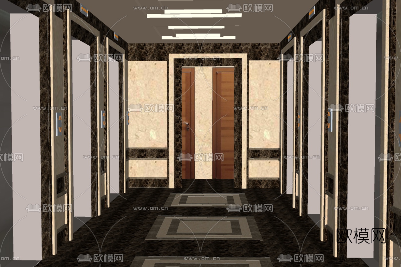现代电梯走廊su模型