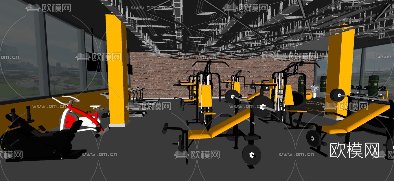 工业风健身房su模型下载（渲染图2）